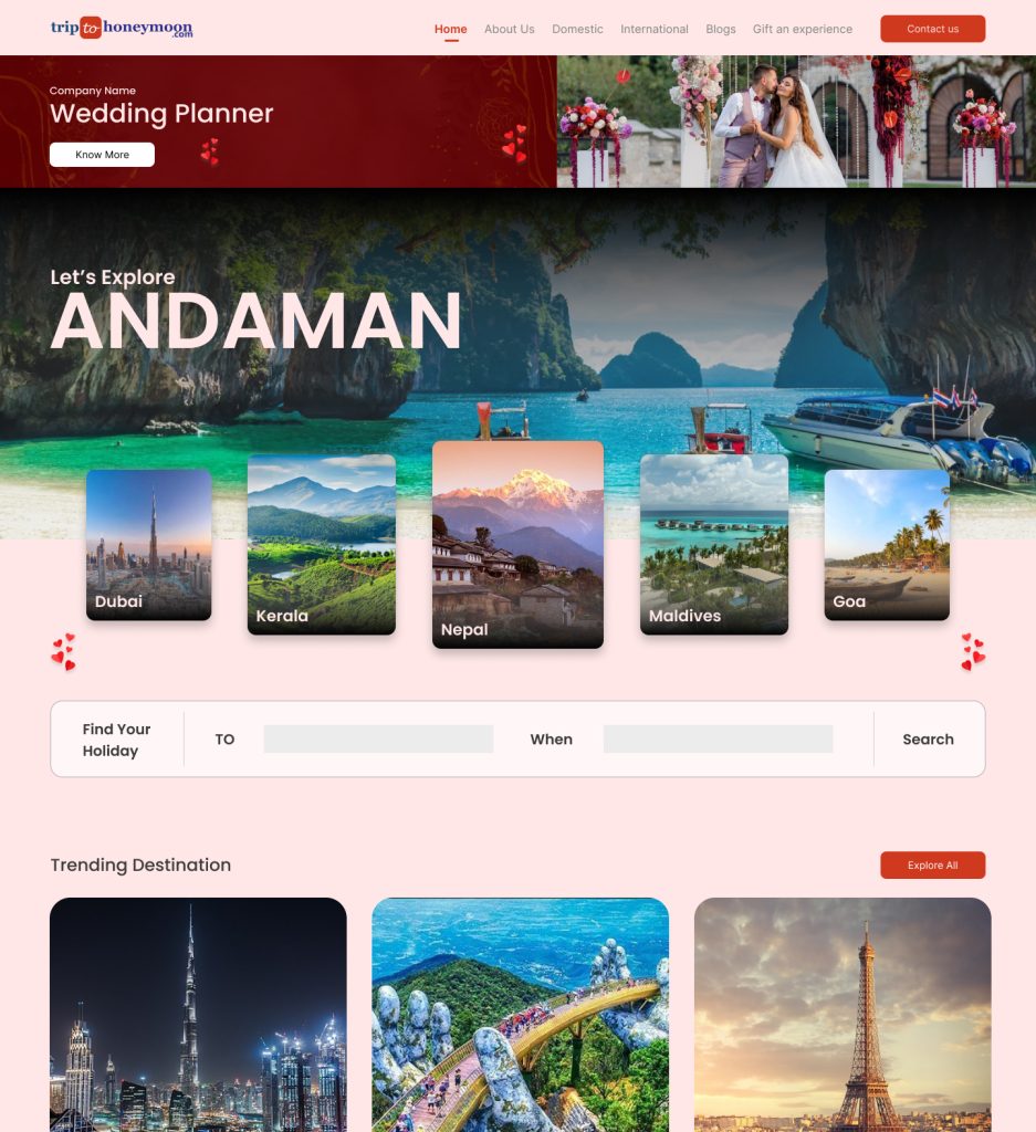 trip to honeymoon home page